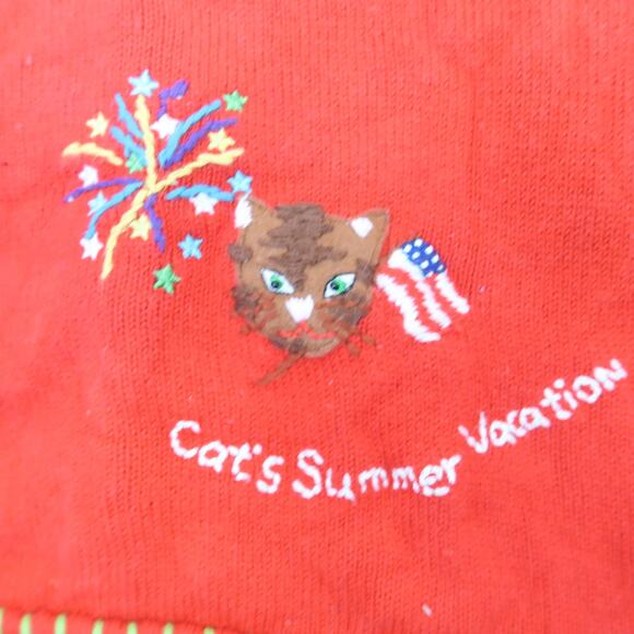 Vintage 90s M.C. & Co Red Funny Cat Embroidered Cardigan Sweater S - Picture 9 of 9